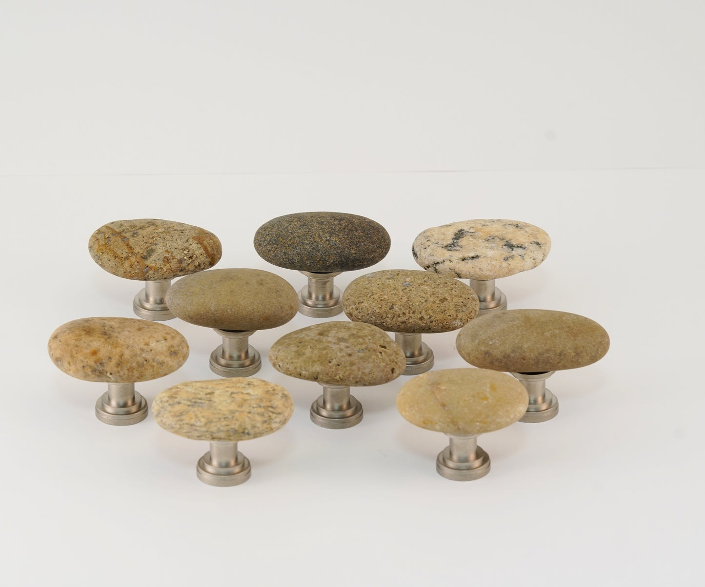 Beach Rock Cabinet Knobs - Set of 10 Tan Stones on Satin Nickel Stems