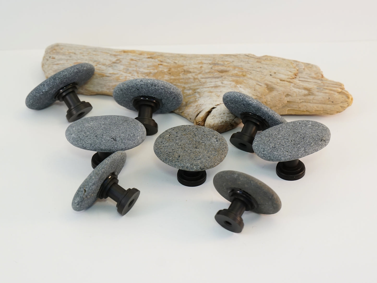 Beach Pebble Stone Rock Cabinet Knobs - Set of 8 Gray Stones