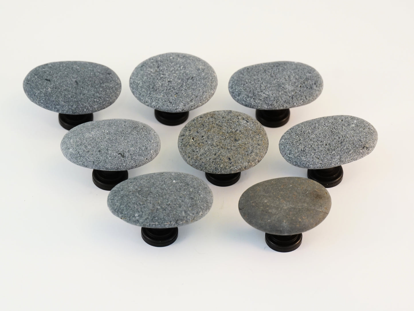 Beach Pebble Stone Rock Cabinet Knobs - Set of 8 Gray Stones