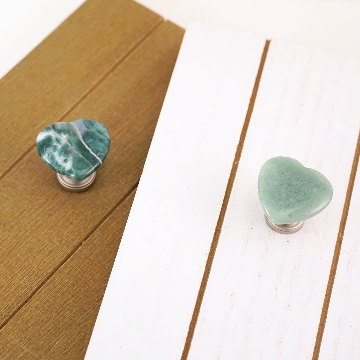 Aventurine & Green Moss Agate Gemstone Heart Pair