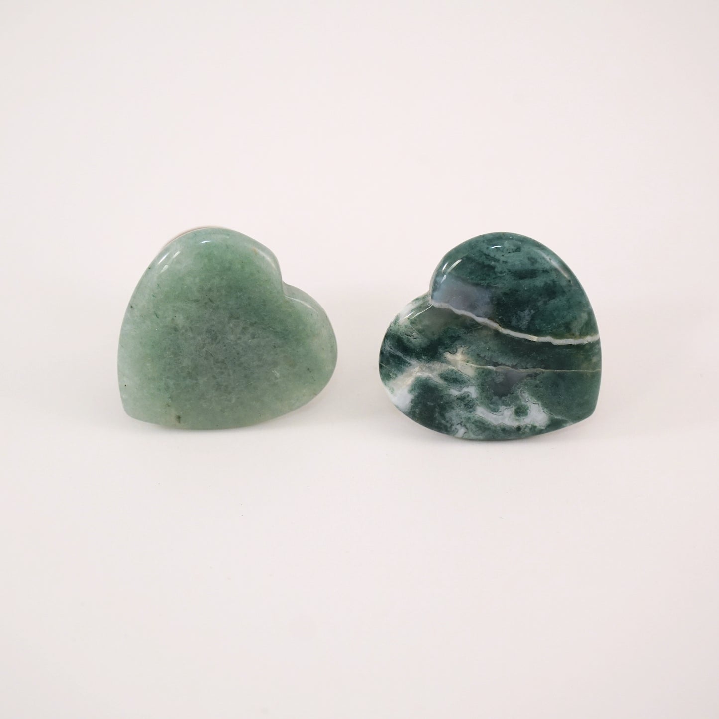 Aventurine & Green Moss Agate Gemstone Heart Pair