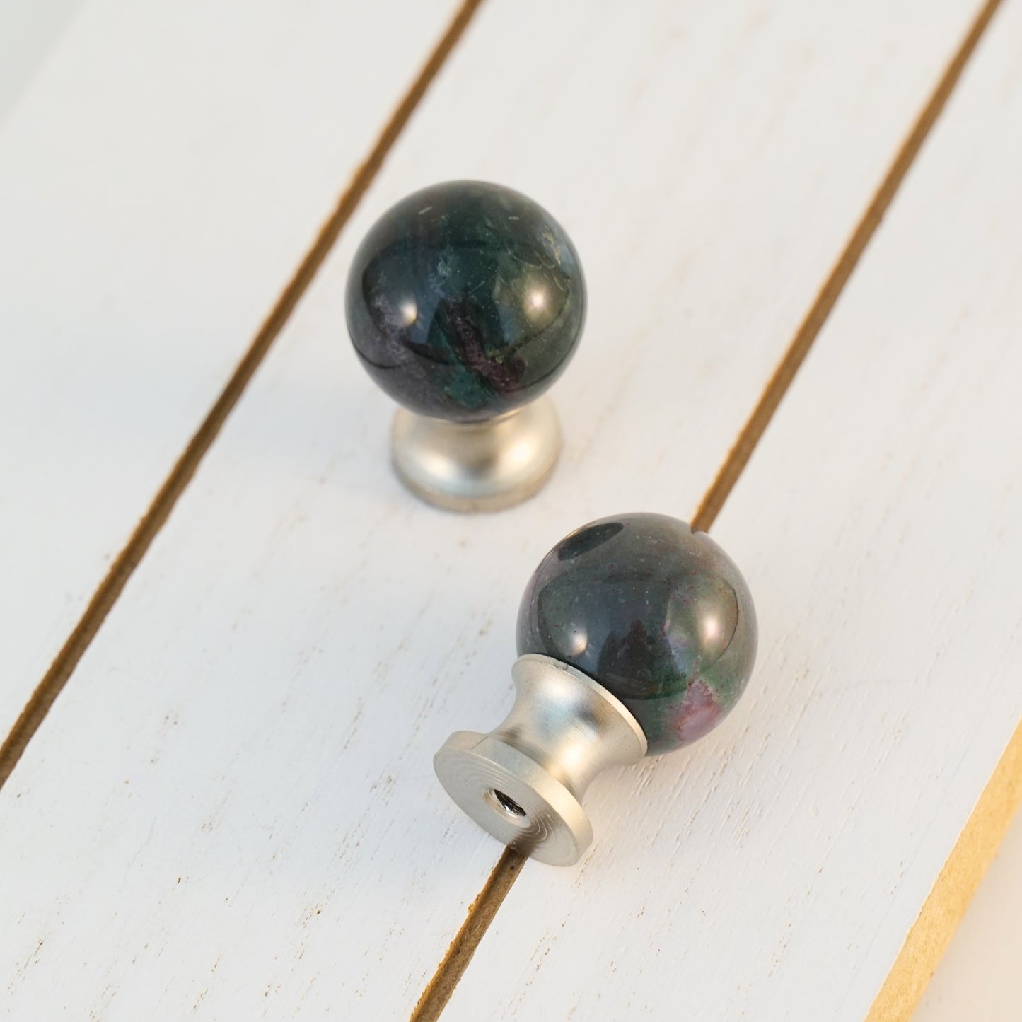 Green and Pink Bloodstone Gemstone Sphere Pair