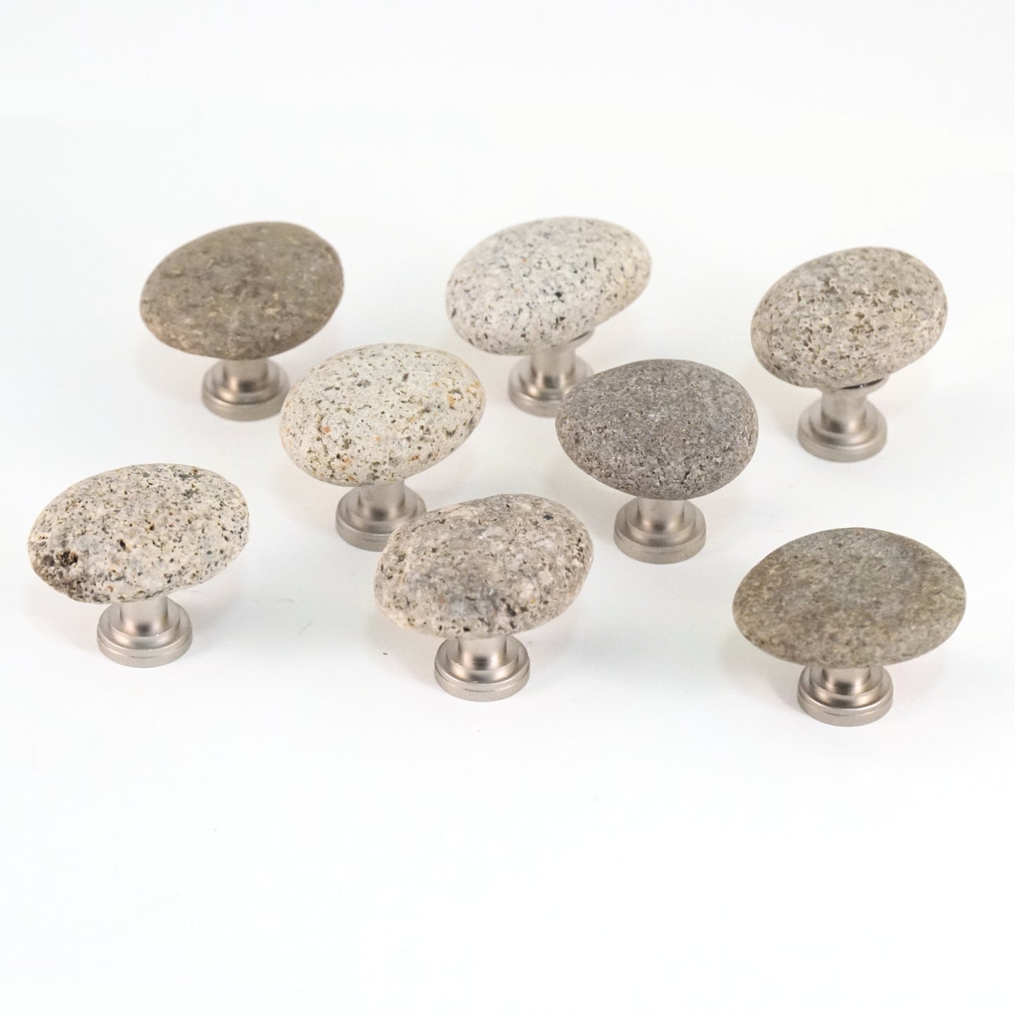 Beach Pebble Stone Rock Cabinet Knobs - Set of 8 Mixed Granite - Ready to Ship