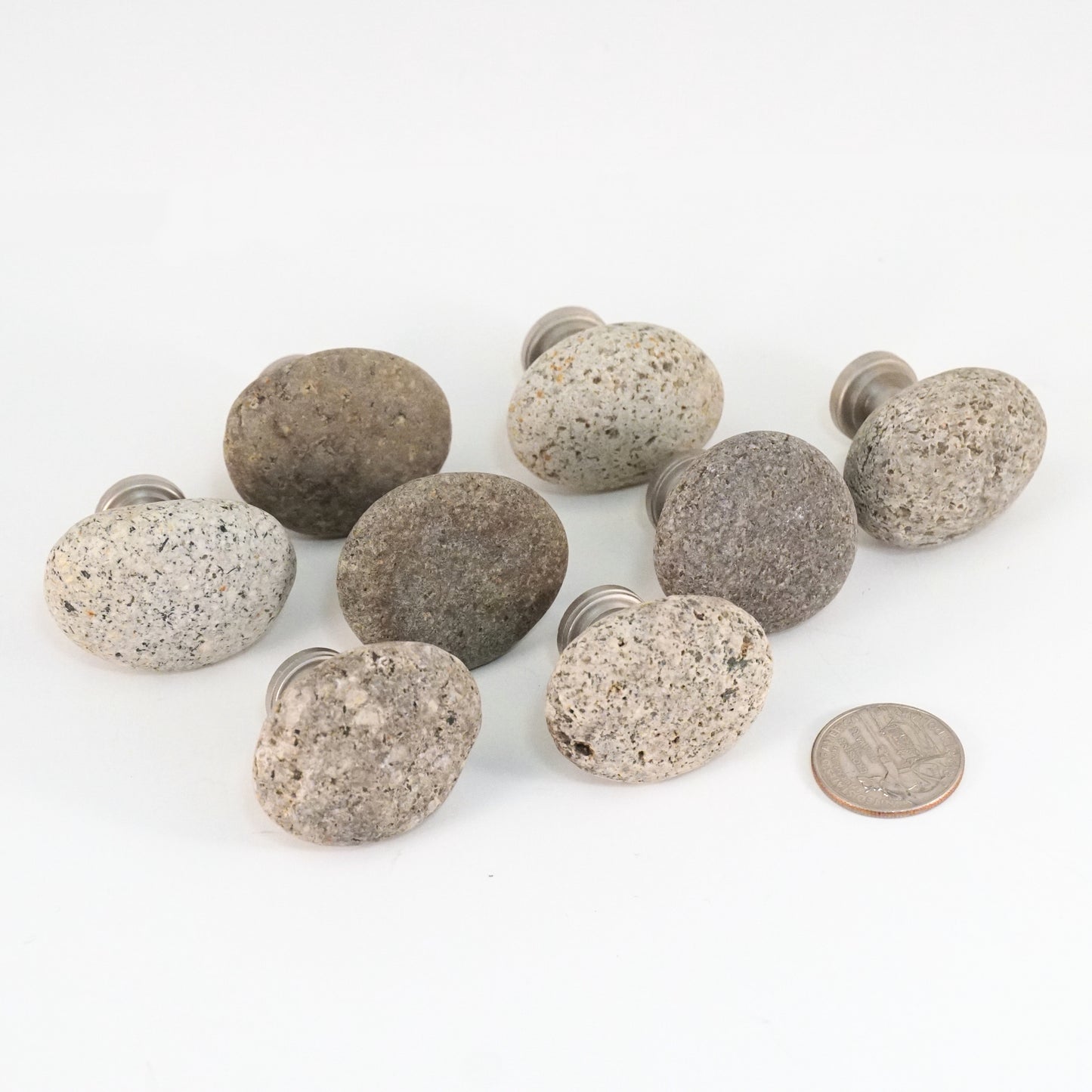 Beach Pebble Stone Rock Cabinet Knobs - Set of 8 Mixed Granite - Ready to Ship