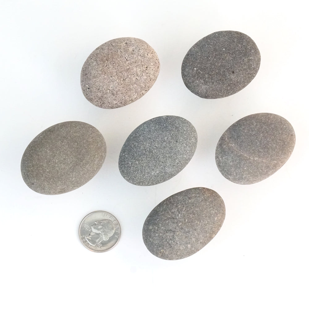 Large Greige Mix Beach Stones on Satin Nickel - Set of 6