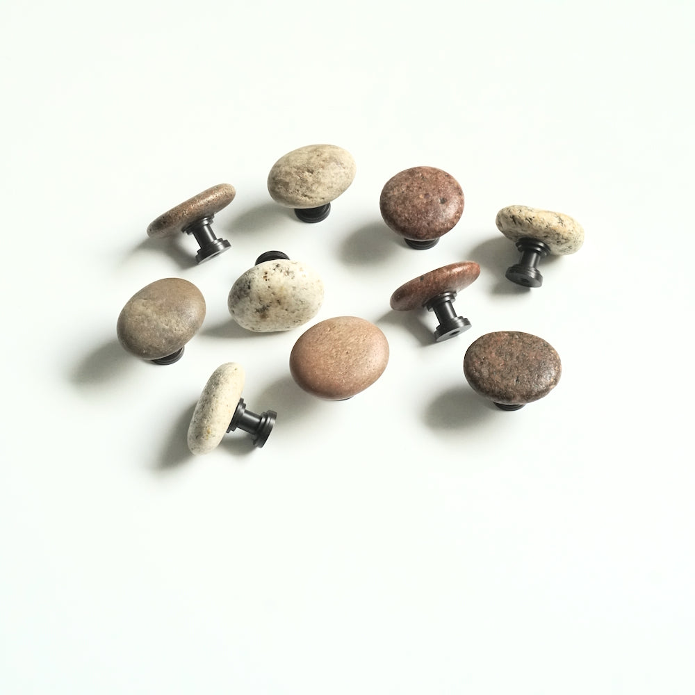 Set of 10 Pink & Cream Beach Rocks on Oil Rubbed Bronze - Ready to Ship