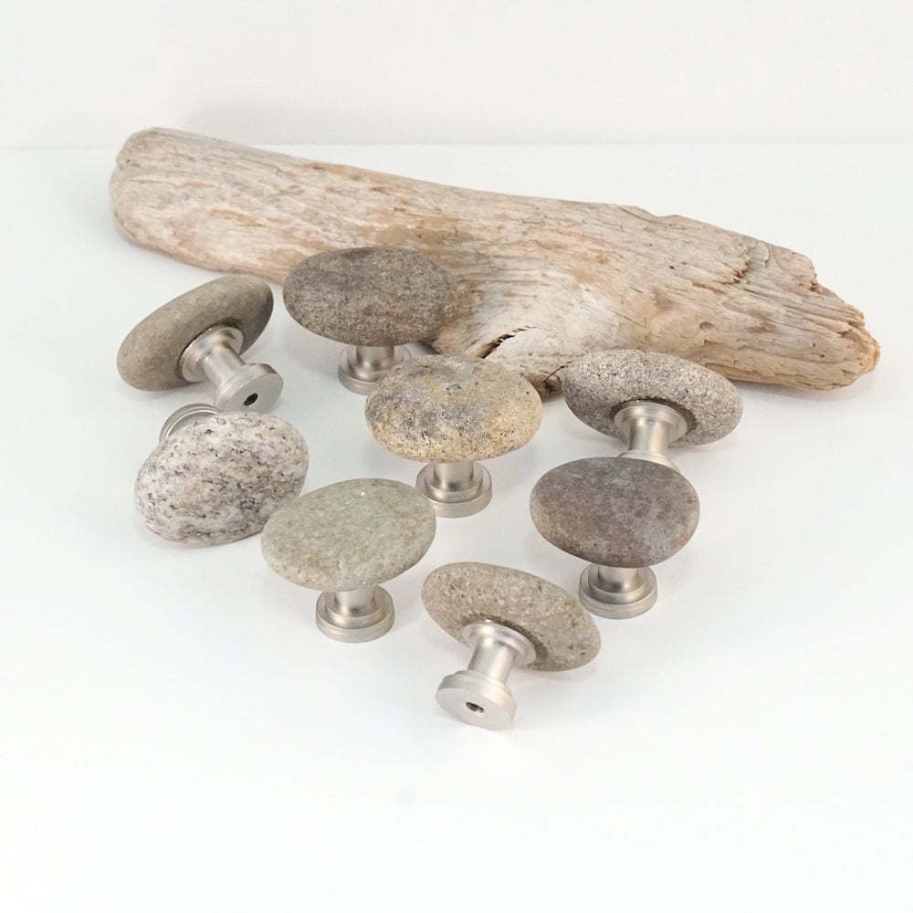 Warm Browns Natural Beach Stone Cabinet Knobs - Set of 8