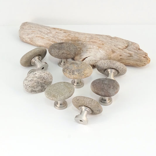 Warm Browns Natural Beach Stone Cabinet Knobs - Set of 8