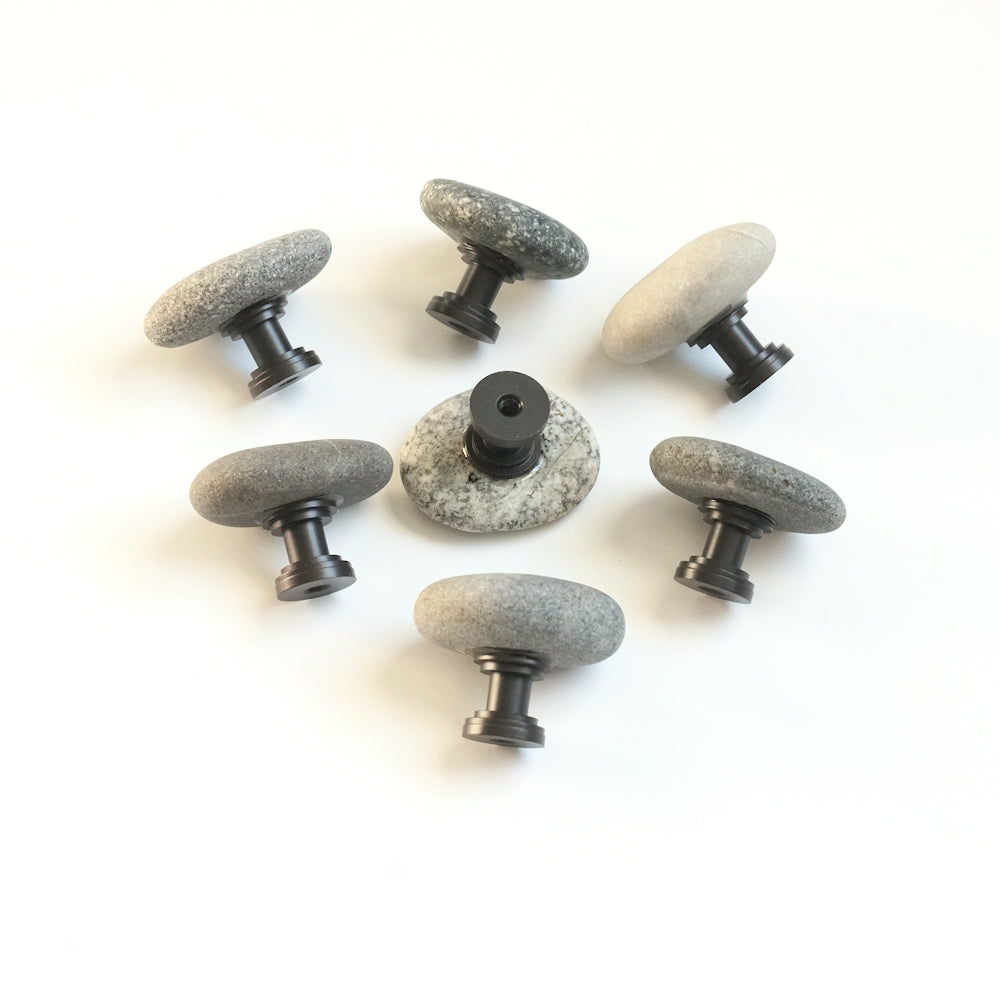 Set of 7 Mixed Cool Beach Stone Cabinet Knobs - Ready to Ship
