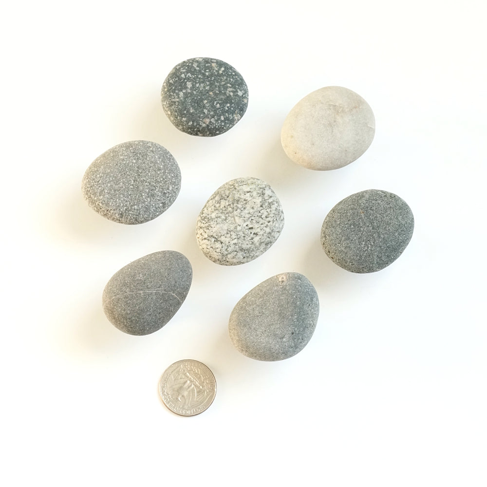 Set of 7 Mixed Cool Beach Stone Cabinet Knobs - Ready to Ship