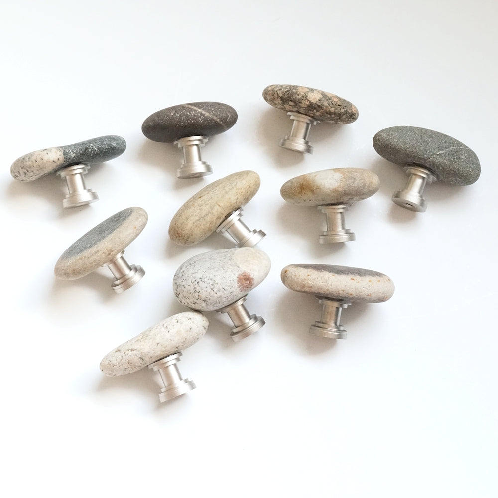 FUN FUN FUN - Set of 10 - Beach Rock Stone Pebble Cabinet Knobs