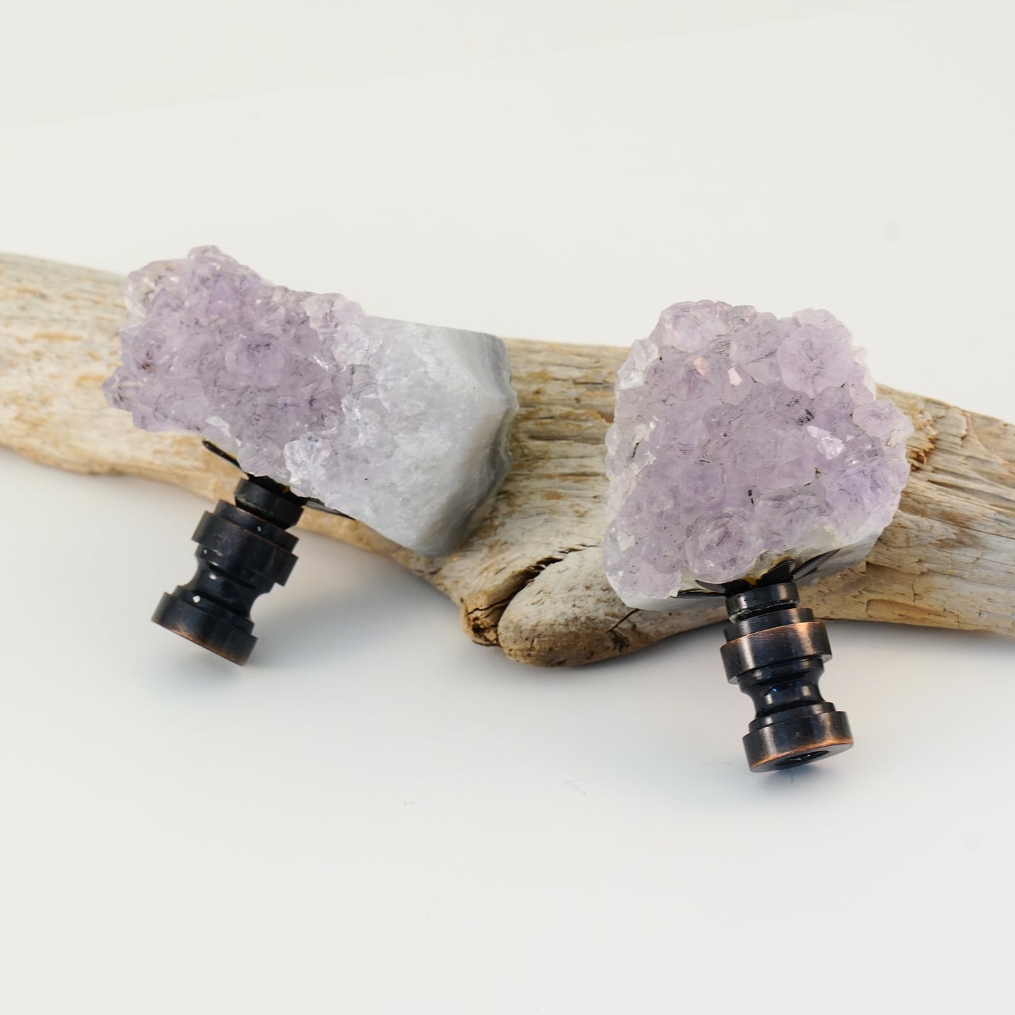 Lamp Harp Finial Set - Amethyst Geode Crystals