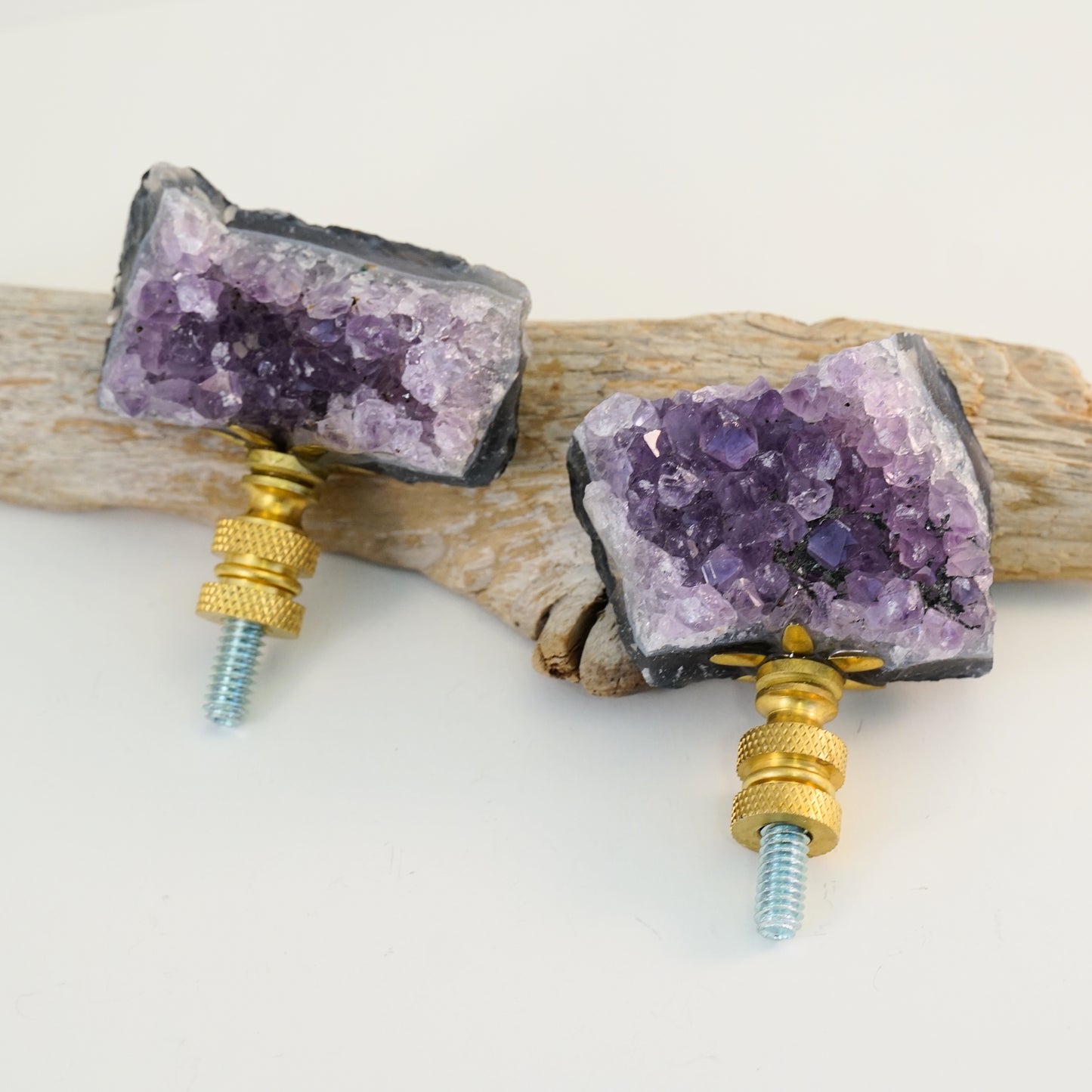 Amethyst Geode Crystal Curtain Rod Finial Set
