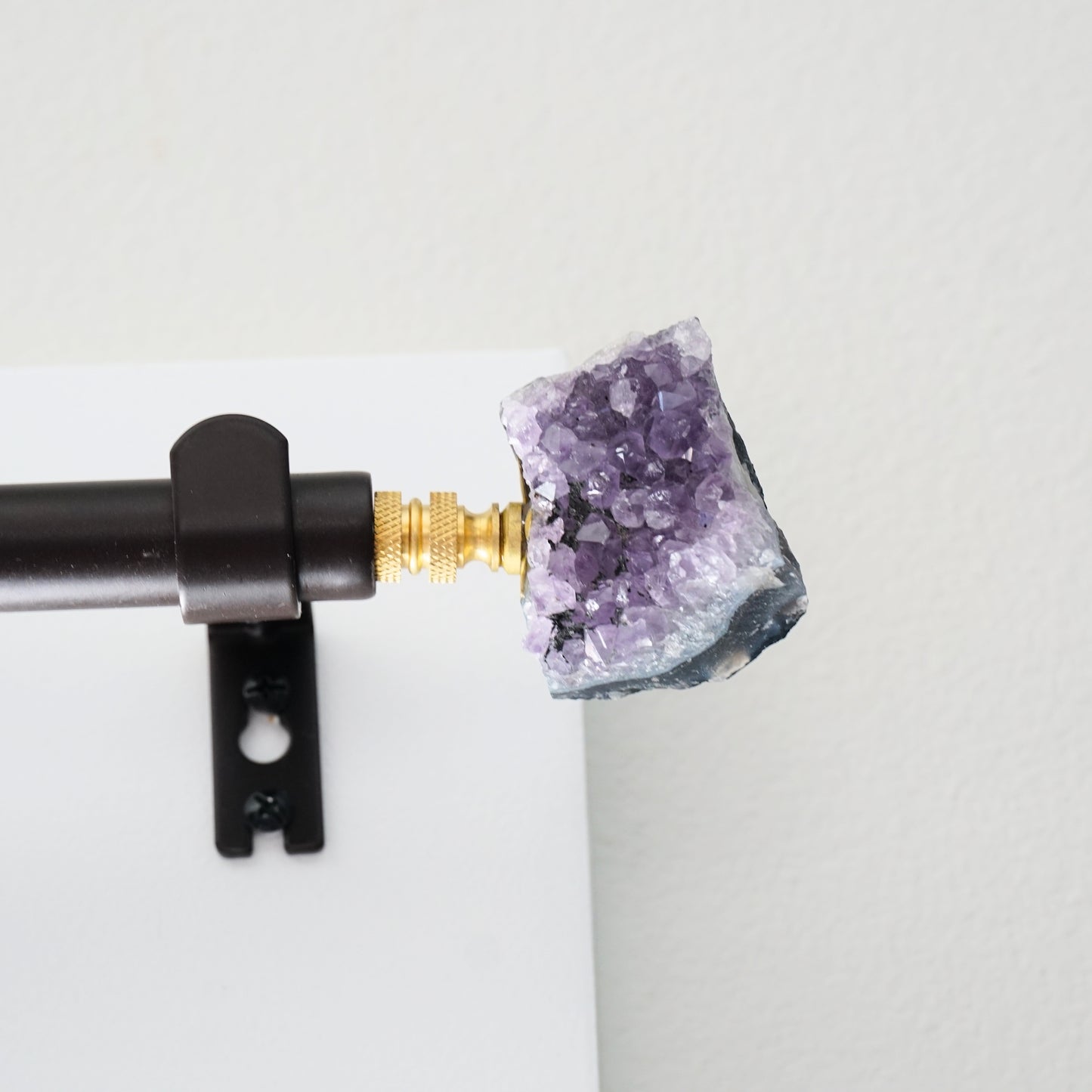 Amethyst Geode Crystal Curtain Rod Finial Set