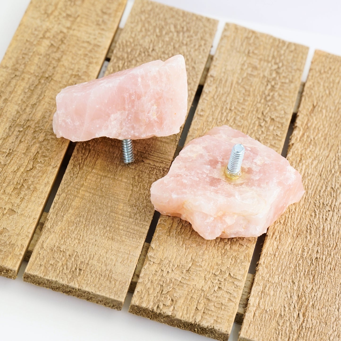 Rose Quartz Crystal Curtain Rod Finial Pair