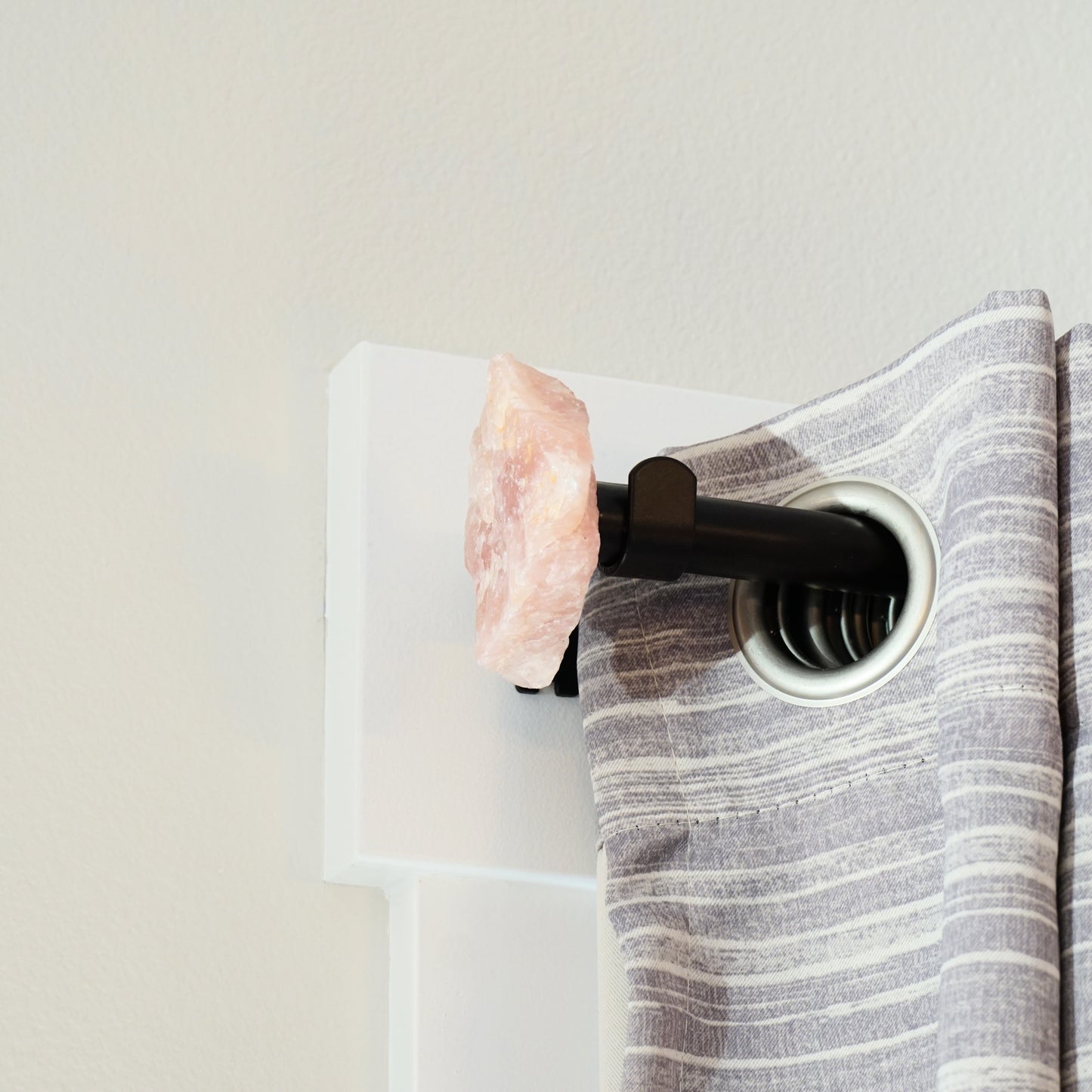 Rose Quartz Crystal Curtain Rod Finial Pair