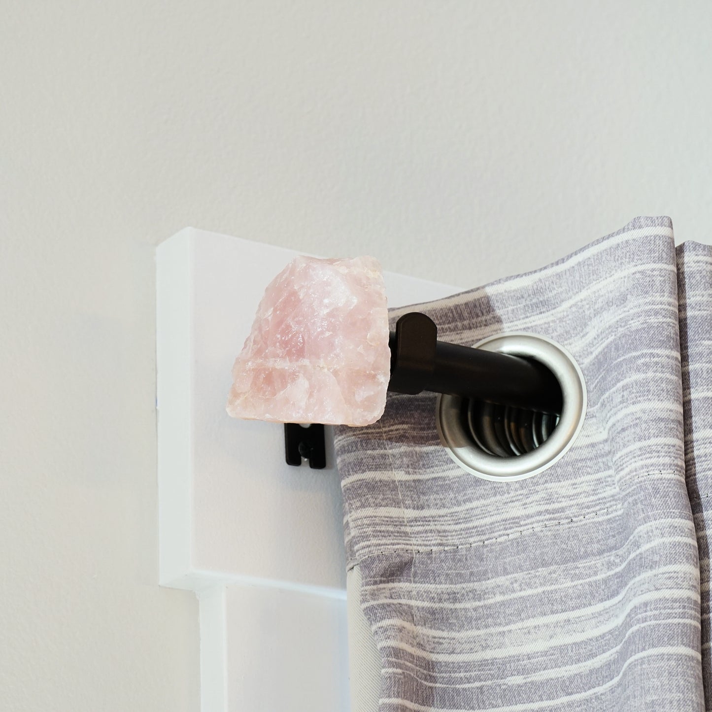 Rose Quartz Crystal Curtain Rod Finial Pair