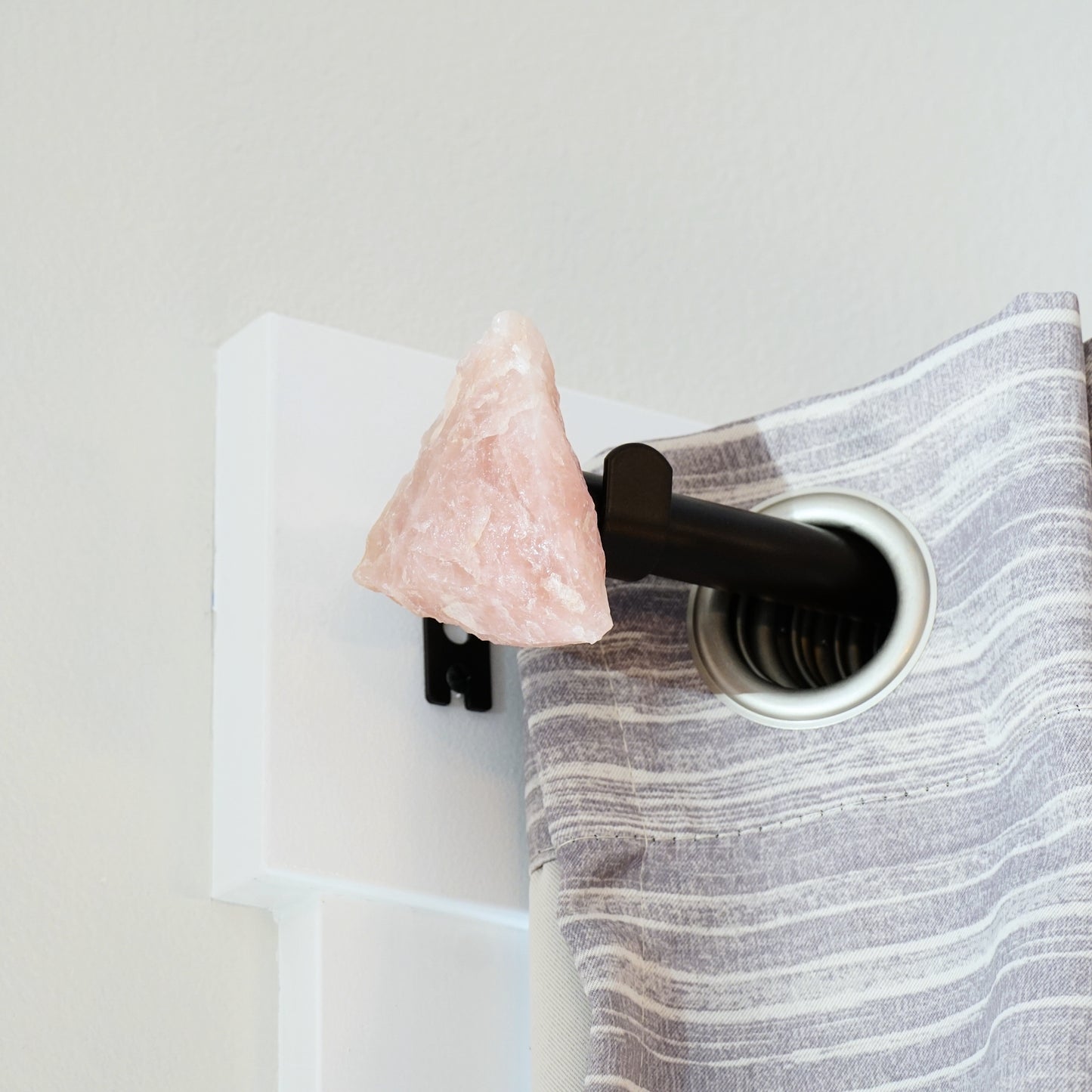 Rose Quartz Crystal Curtain Rod Finial Pair