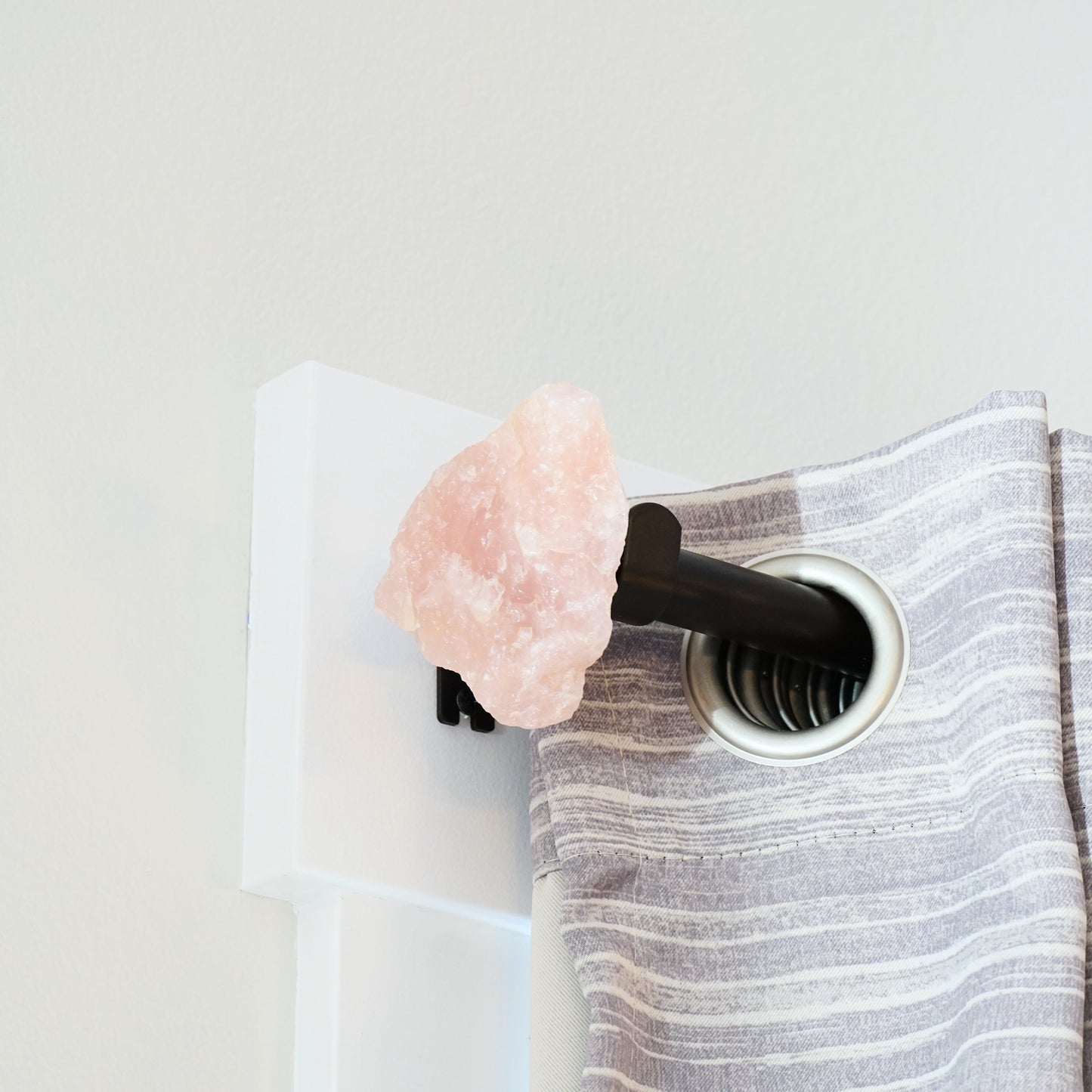 Rose Quartz Crystal Curtain Rod Finial Pair