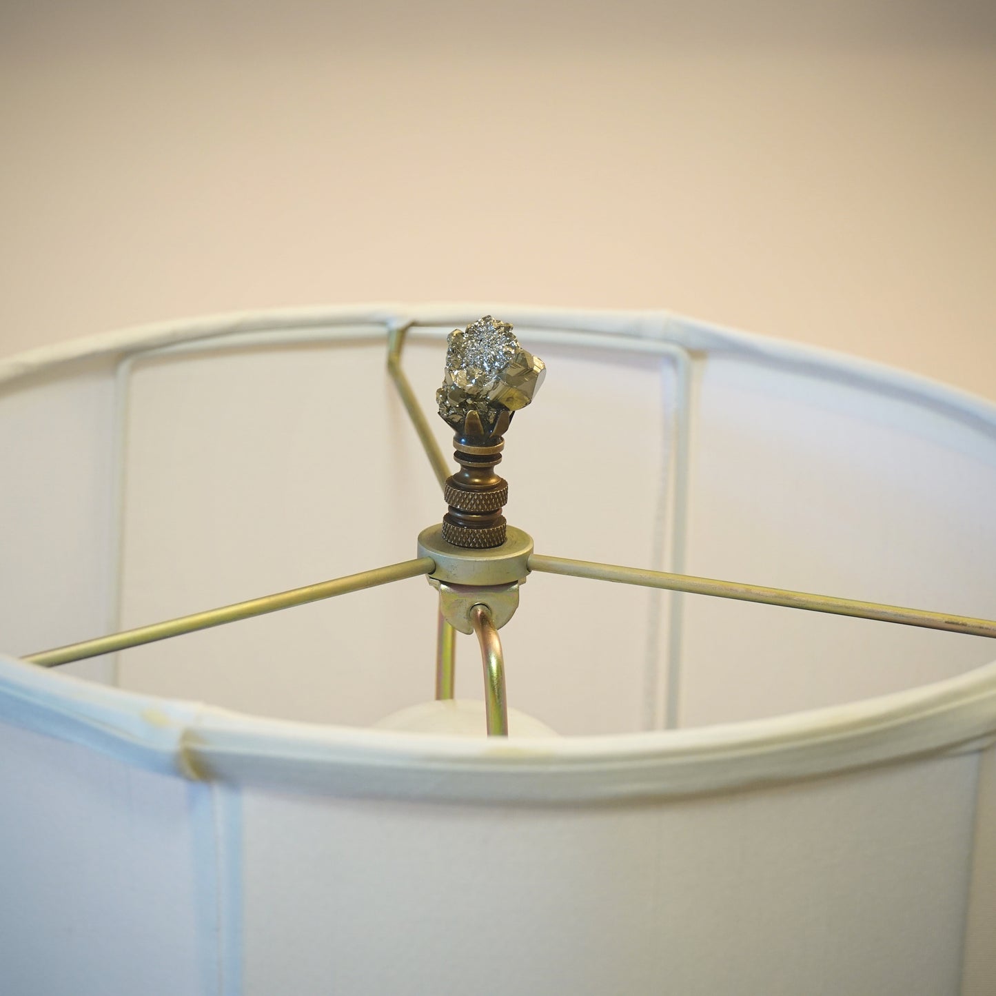 Pyrite Crystal Lamp Finial Pair - Antique Brass