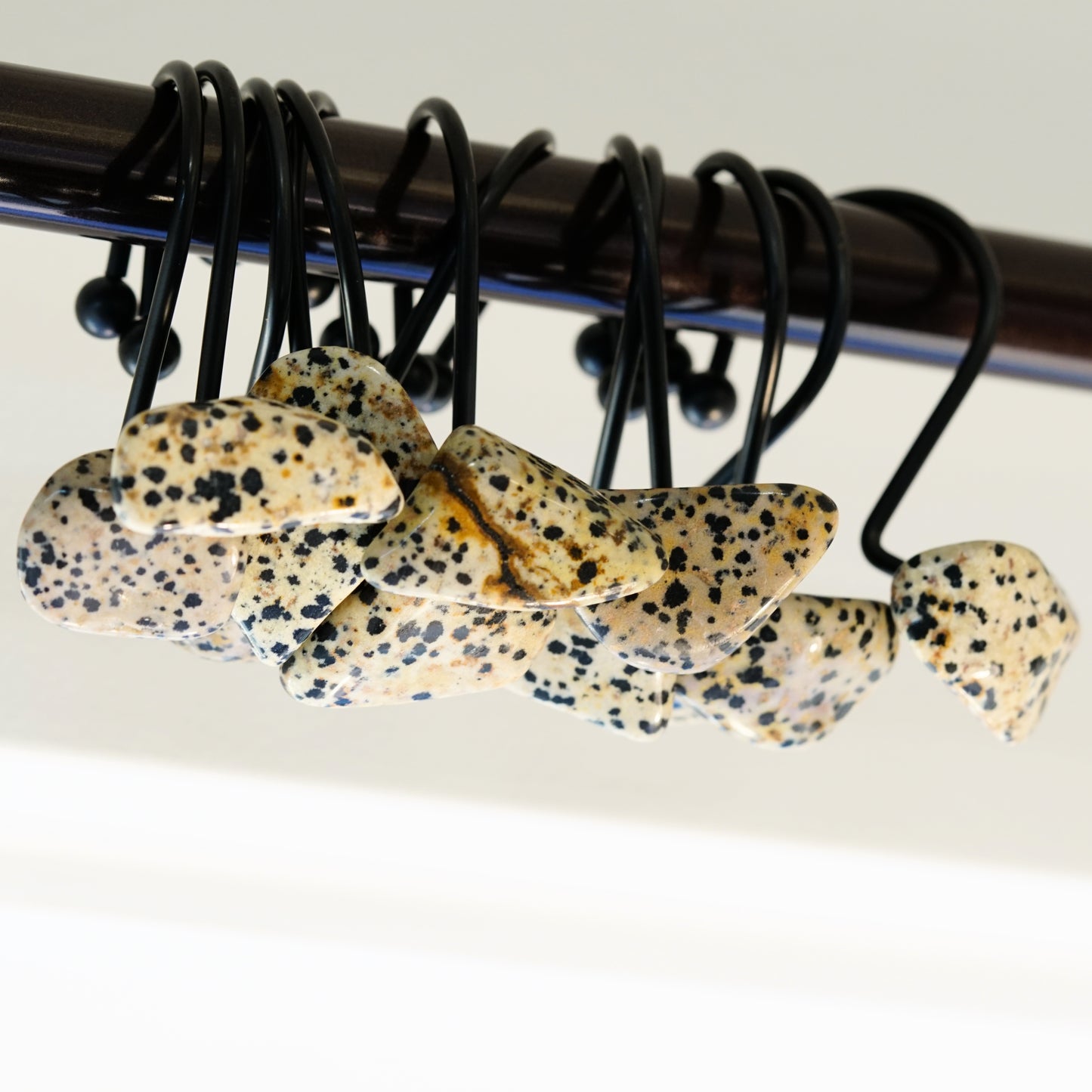 Dalmation Jasper Gemstone Shower Curtain Hook Set
