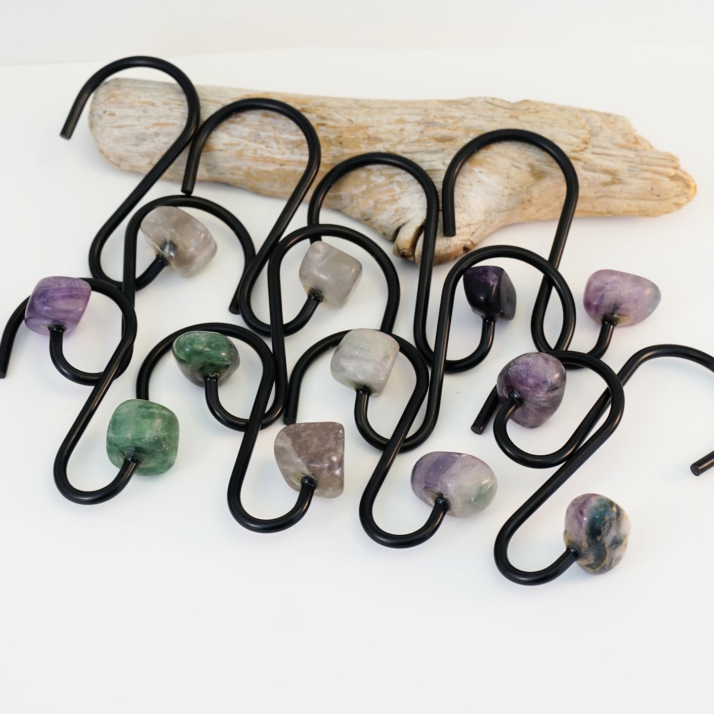 Rainbow Fluorite Gemstone Shower Curtain Hook Set