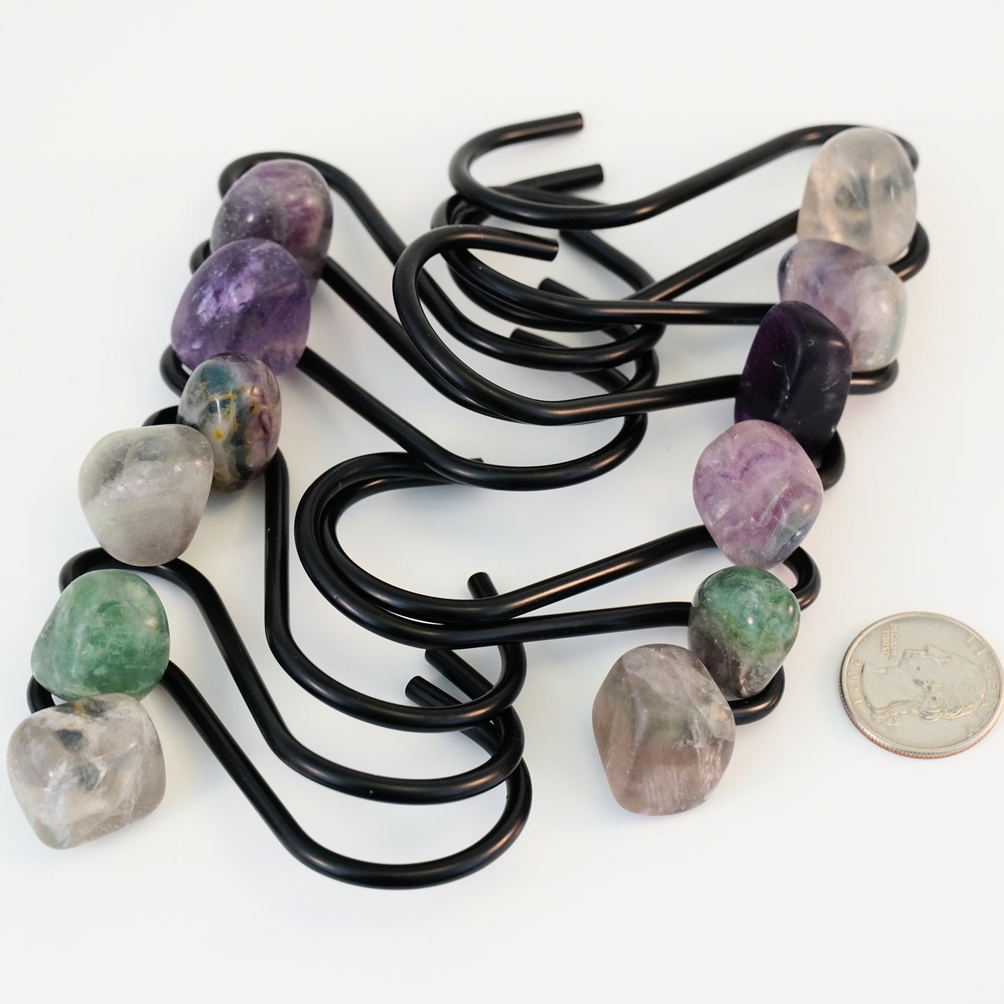 Rainbow Fluorite Gemstone Shower Curtain Hook Set