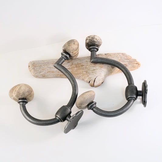 Pair of Wall Mount Robe Towel Hooks - Striped Wishing Rocks