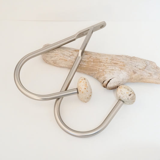 Curtain Holdback Tie Back Hook Pair - Satin Nickel Hooks with Pebbles