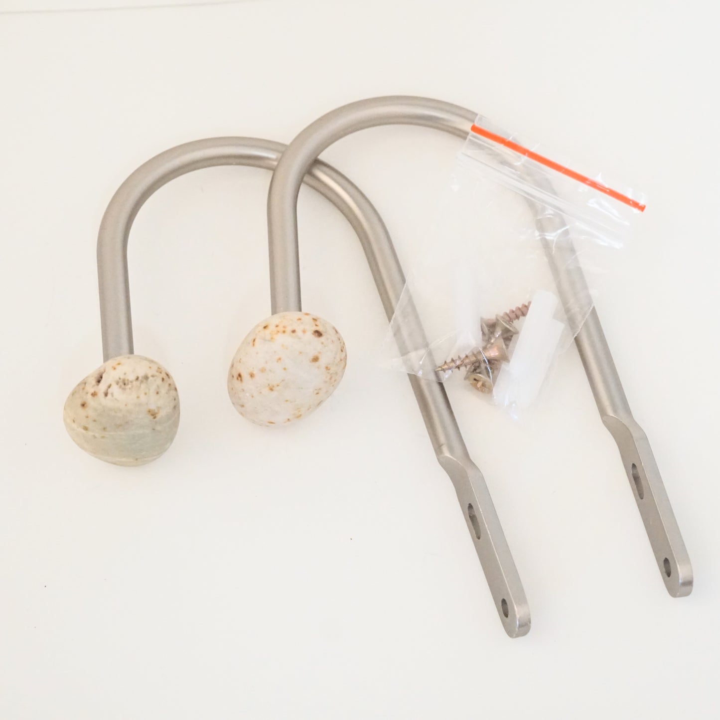 Curtain Holdback Tie Back Hook Pair - Satin Nickel Hooks with Pebbles