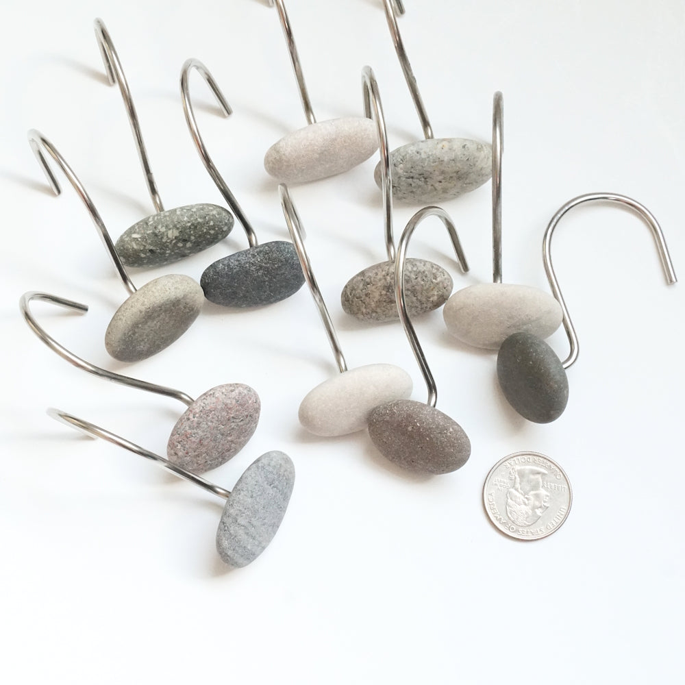 Beach Rock Stone Pebble Shower Curtain Hook Set - Ready to Ship