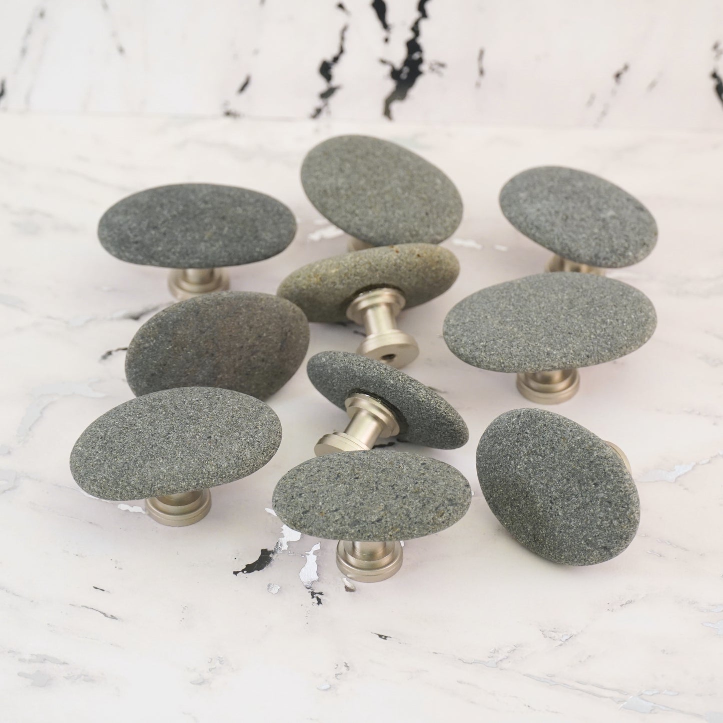Single Gray Stones - Satin Nickel Stems