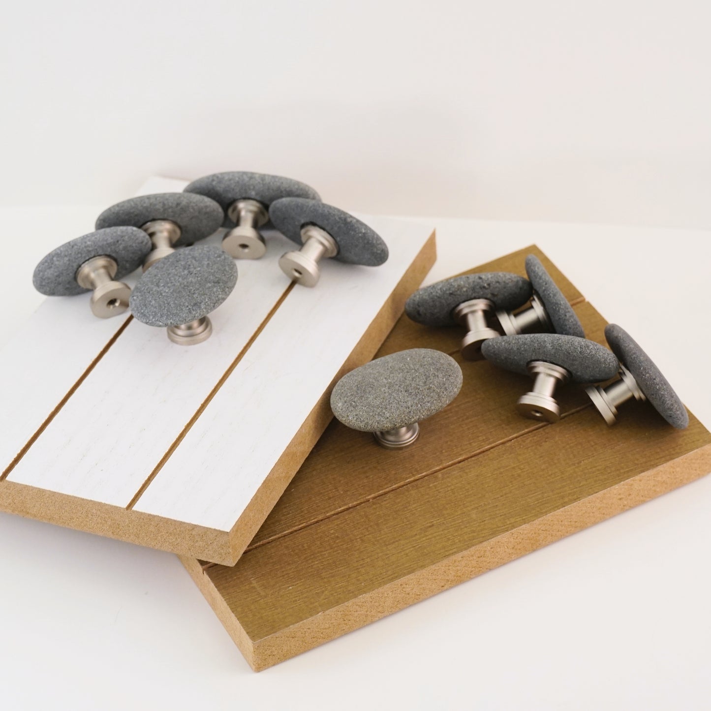 Single Gray Stones - Satin Nickel Stems