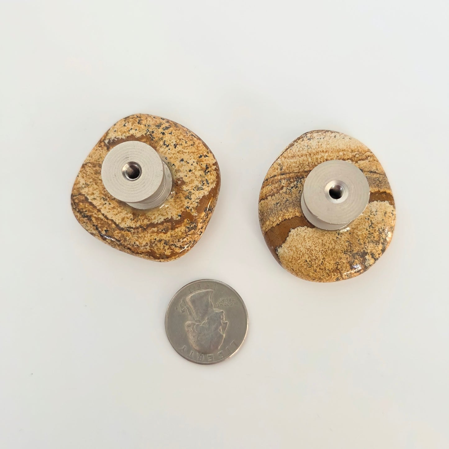 Picture Jasper Semi-Precious Gemstone Knob Pair