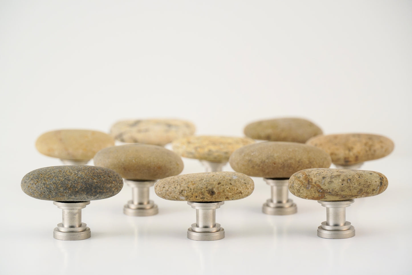 Beach Rock Cabinet Knobs - Set of 10 Tan Stones on Satin Nickel Stems