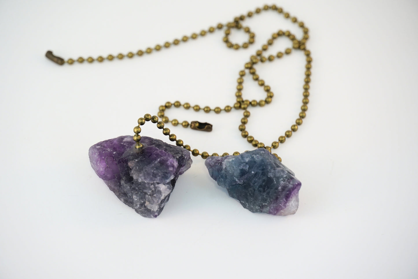 Rainbow Fluorite Crystal Light and Fan Pull Set Antique Brass Chain