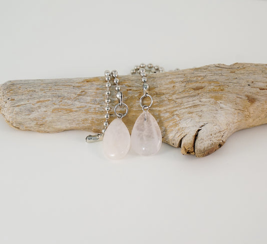 Rose Quartz Gemstone Light Fan Pull Chain Pair