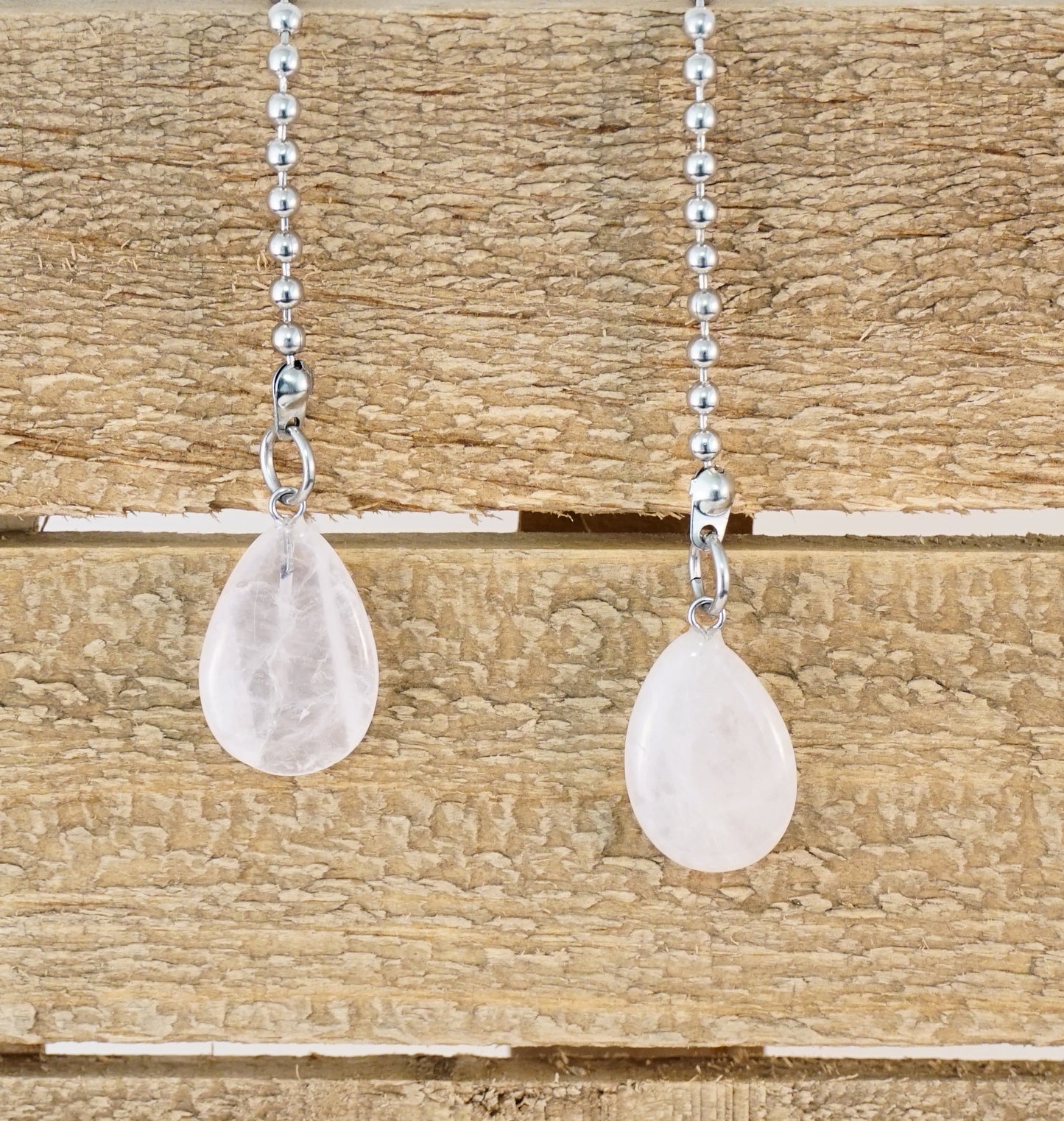Rose Quartz Gemstone Light Fan Pull Chain Pair