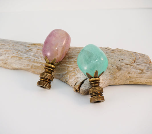 Lamp Harp Finial Set - Fluorite Tumbled Gemstones