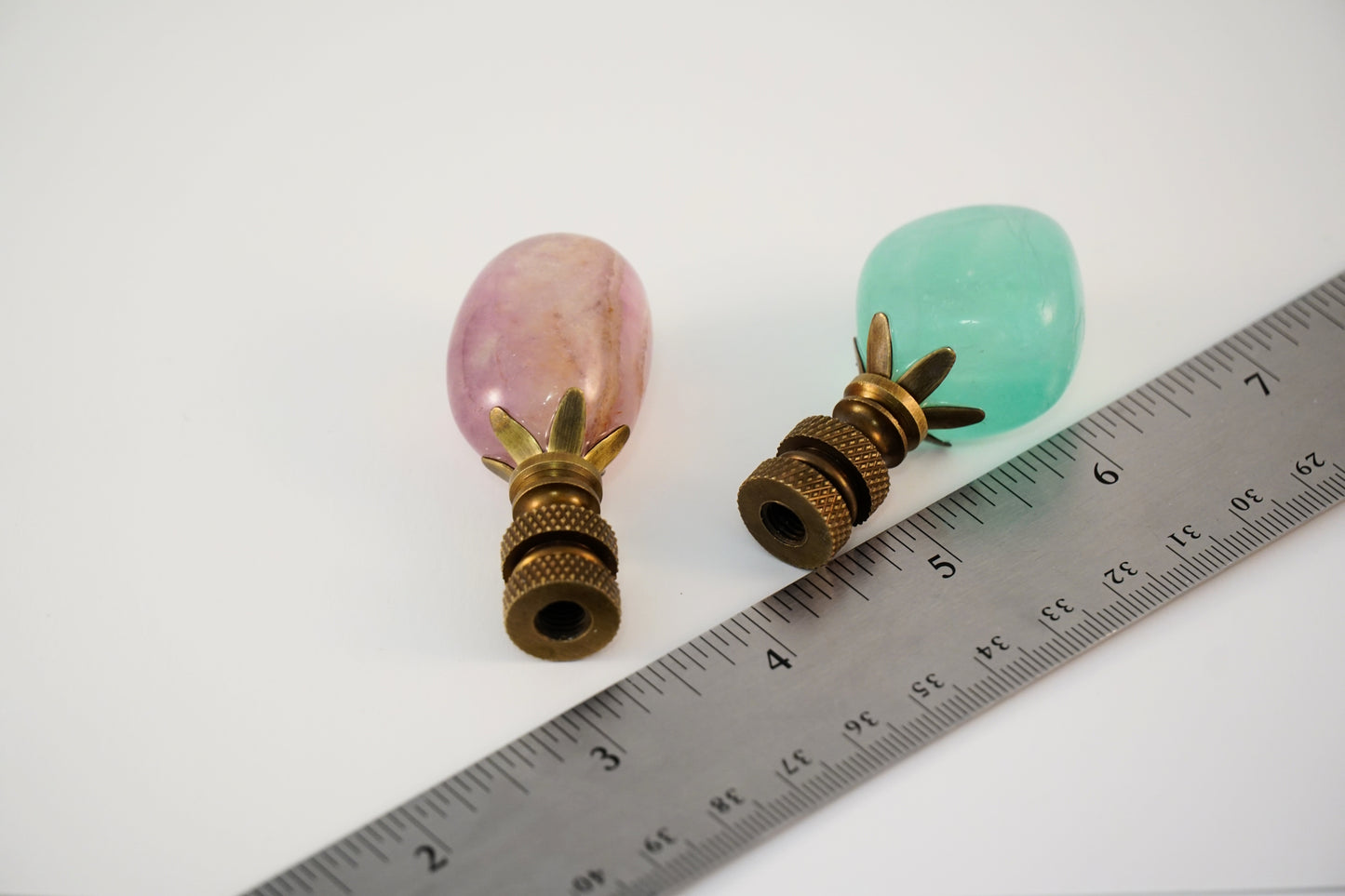 Lamp Harp Finial Set - Fluorite Tumbled Gemstones