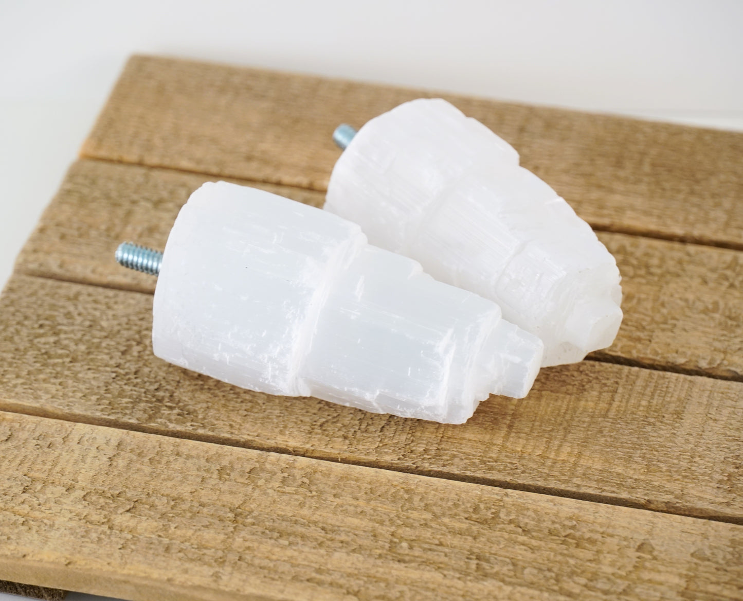 Curtain Rod Finial End Pair - Selenite Crystal Towers