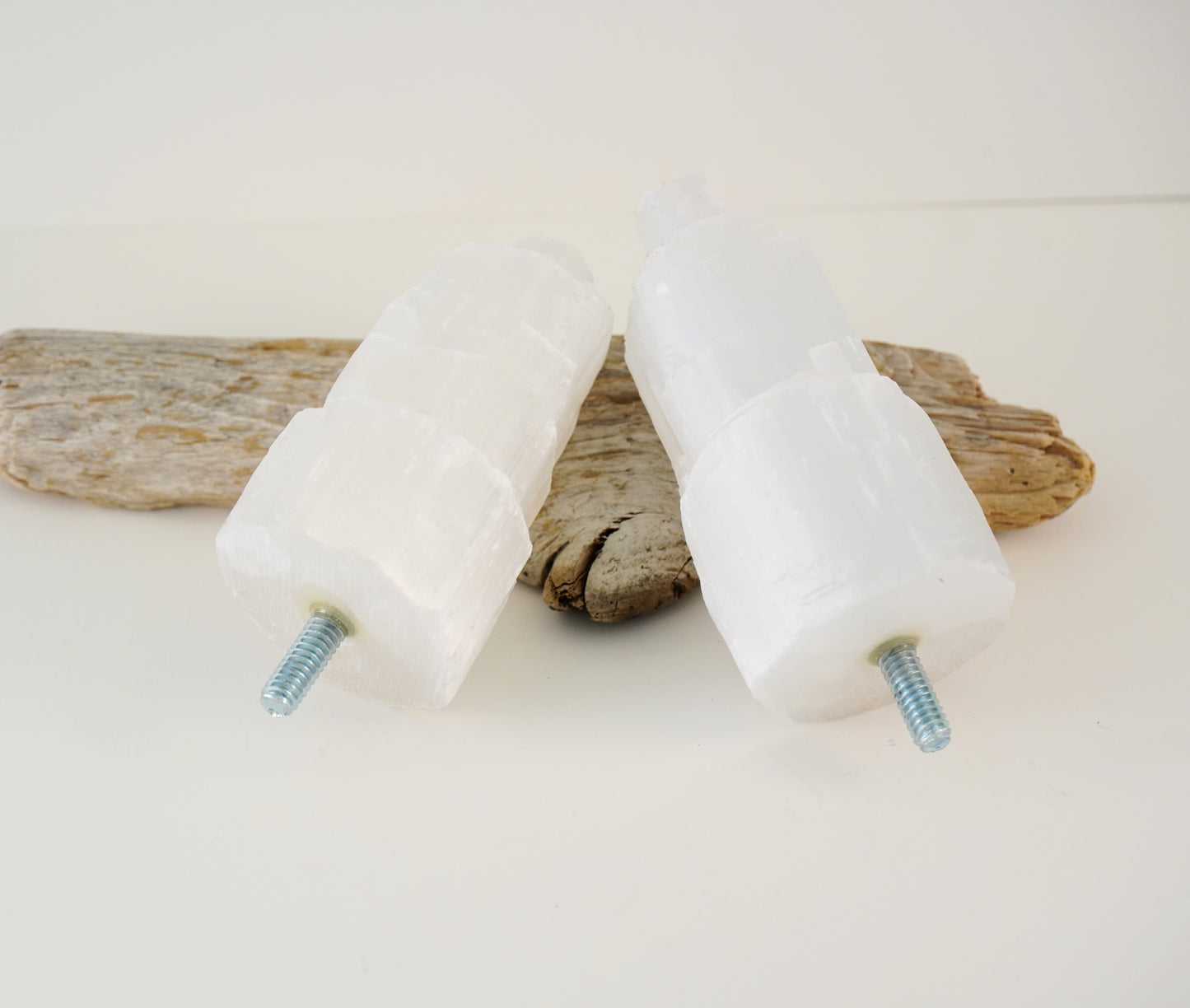 Curtain Rod Finial End Pair - Selenite Crystal Towers