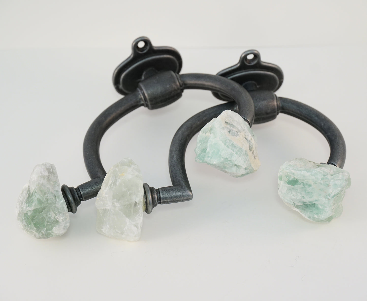 Wall Mount Robe Towel Hooks with Rainbow Fluorite Gemstone