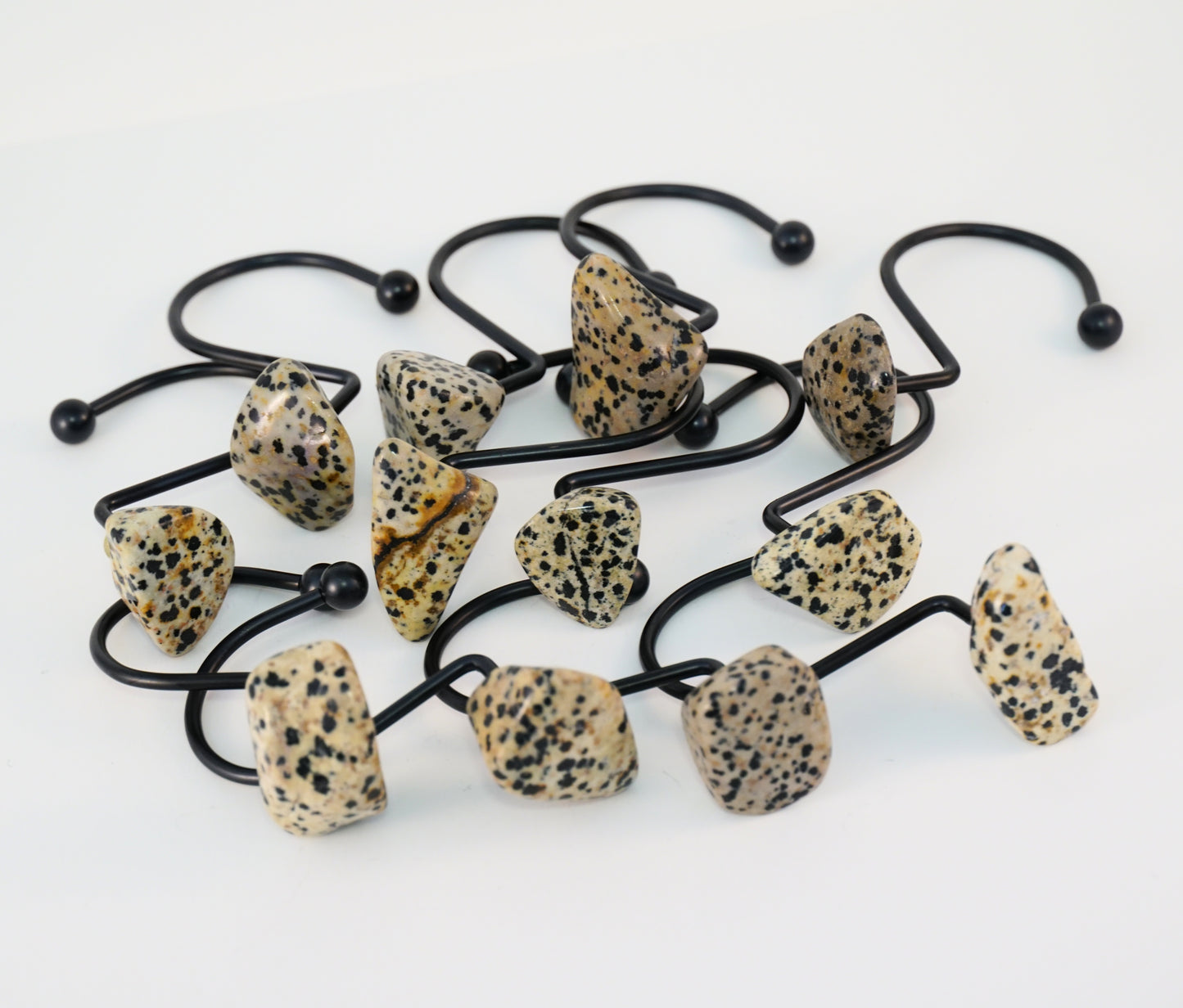 Dalmation Jasper Gemstone Shower Curtain Hook Set