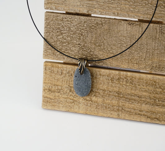 Beach Rock Necklace - Single Gray Stone with Oxidized Brass Bail