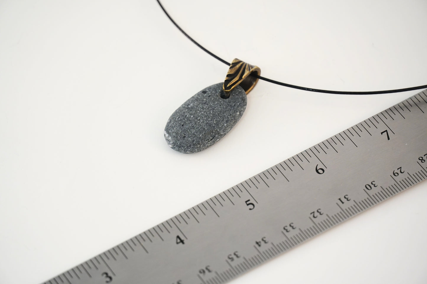 Beach Rock Necklace - Single Gray Stone with Oxidized Brass Bail