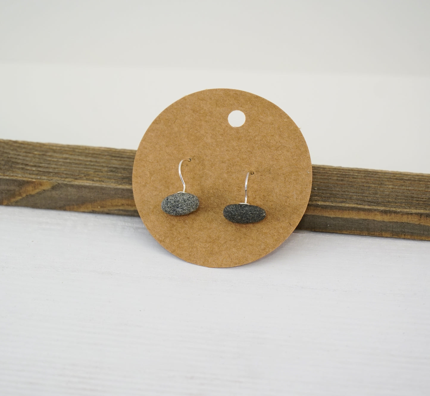 Miniature Beach Pebble Earring Pair - Natural Stones on Silver Hooks