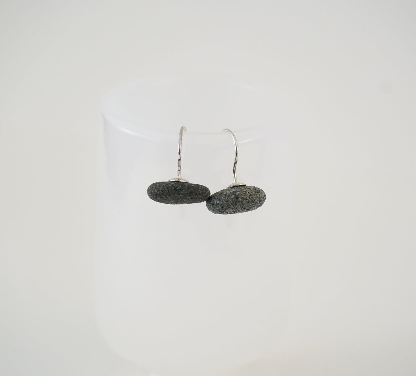 Miniature Beach Pebble Earring Pair - Natural Stones on Silver Hooks