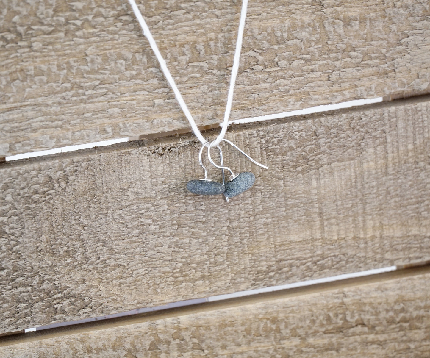 Miniature Beach Pebble Earring Pair - Natural Stones on Silver Hooks