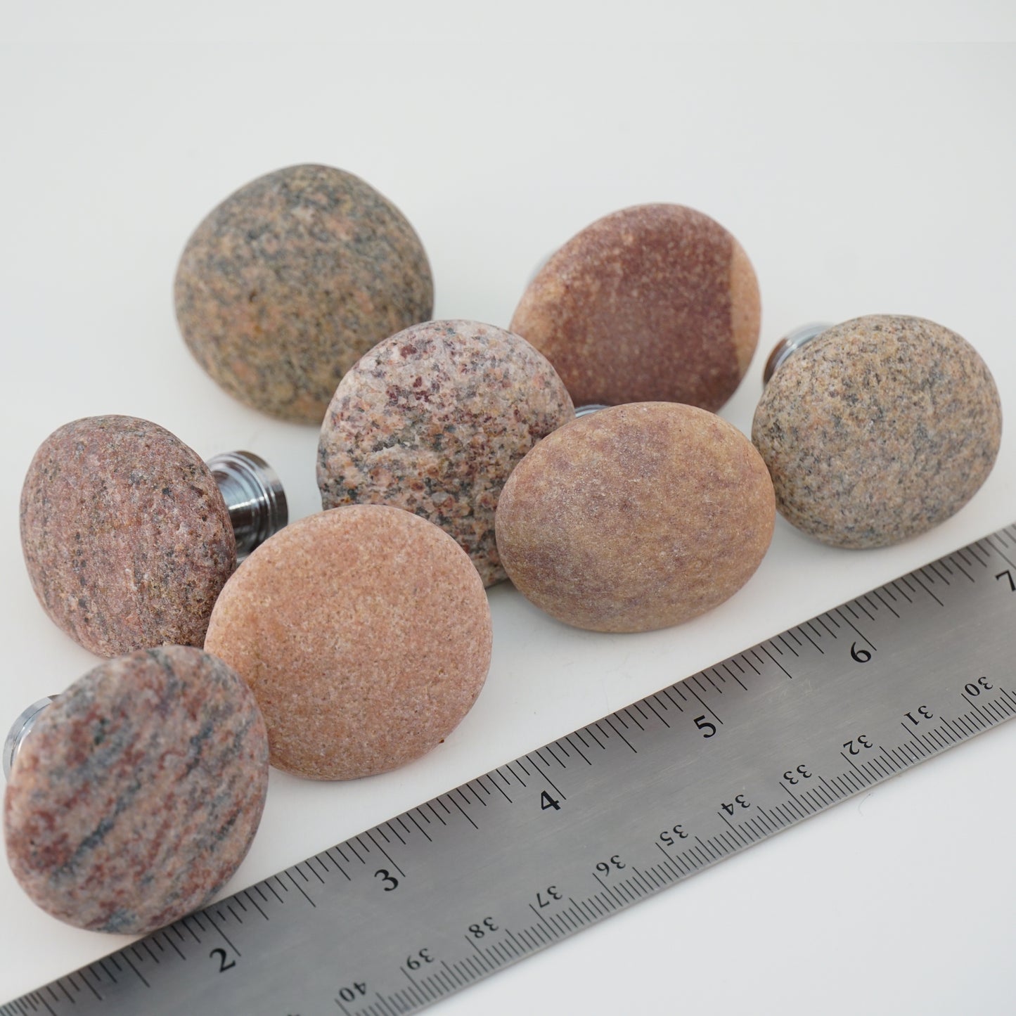 Beach Pebble Stone Rock Cabinet Knobs - Set of 8 Pink Stones